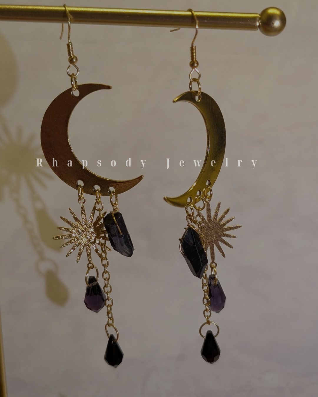 Sun- Moon Earrings (black stone)
