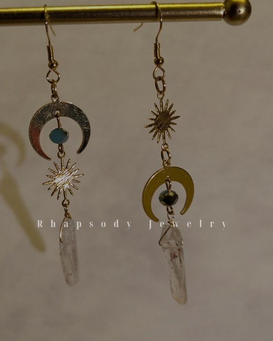 Sun Moon Long earrings (handmade)