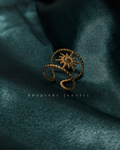 Sun motif geometric ring